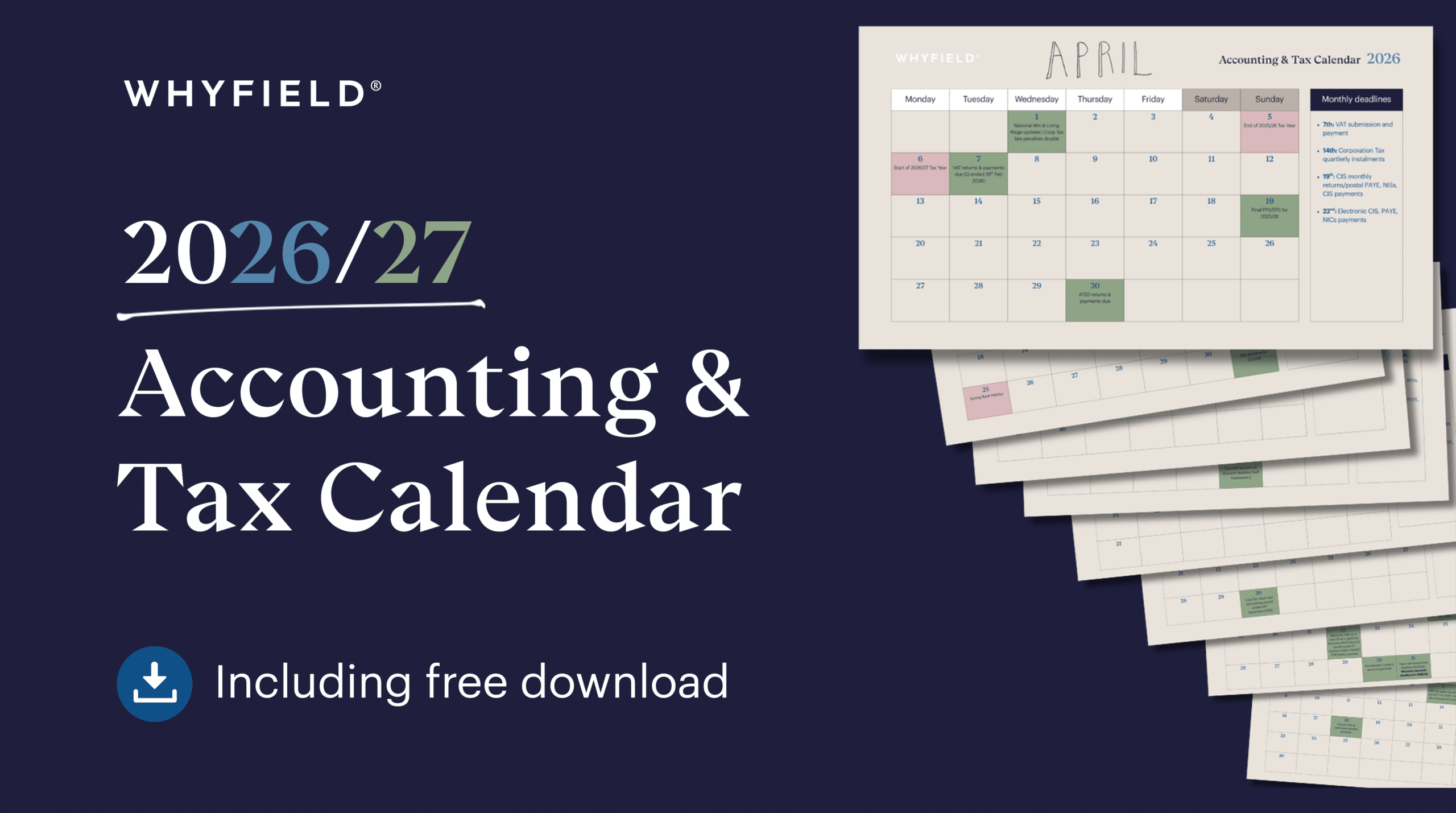 2026/27 Accounting and Tax Calendar | Whyfield Accountants in Truro, Cornwall