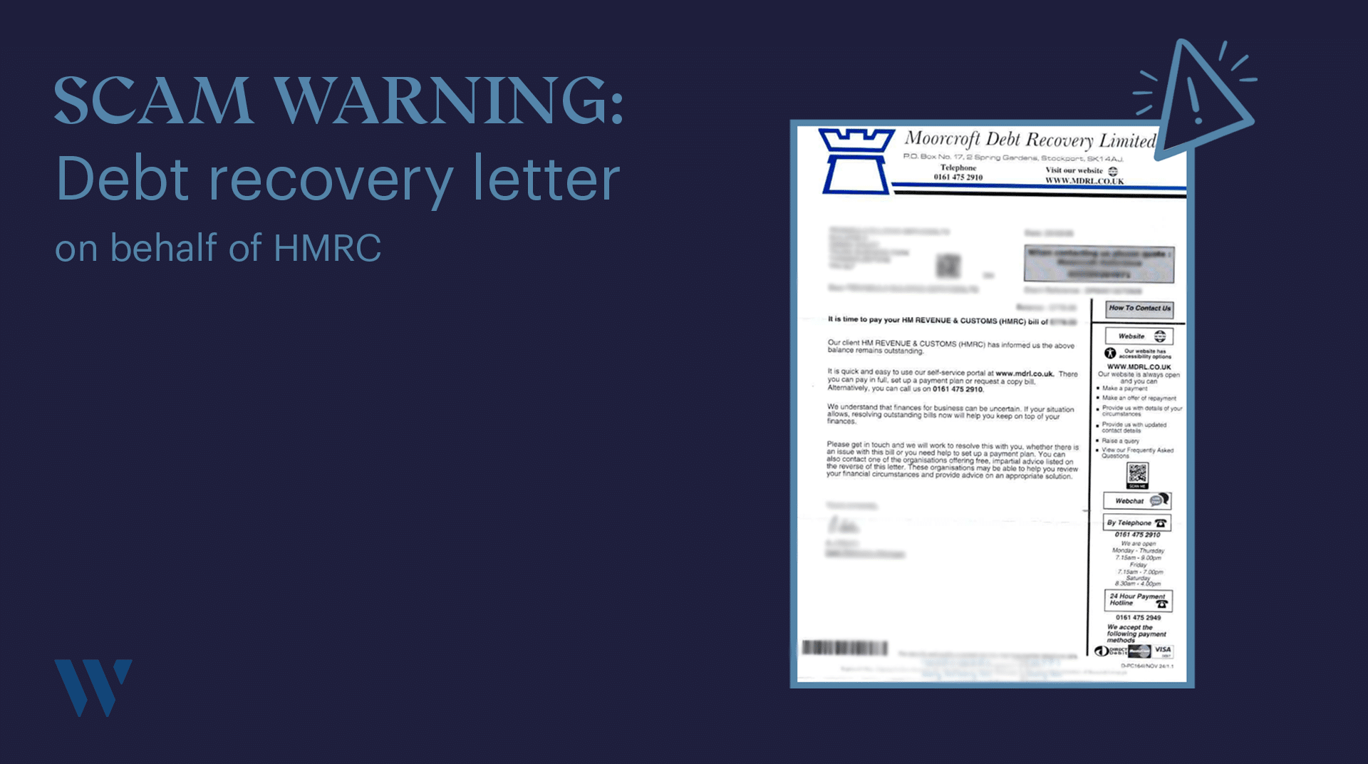 Debt recovery letter on behalf of HMRC | Whyfield Accountants in Truro, Cornwall